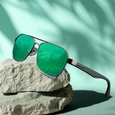 Imagem de Óculos de sol polarizados para mulheres e homens, óculos de sol de metal aviador para dirigir ao ar livre, Verde
