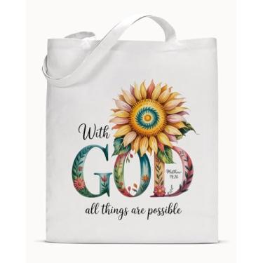 Imagem de Sacola de lona cristã, presentes para mulheres, inspiradora, religiosa, girassol, estética, reutilizável, bolsa de ombro para compras, trabalho, viagem, praia