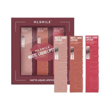 Imagem de Batom Líquido Matte 3 PCS Longa Duração Veludo Nude Não Gruda À Prova 