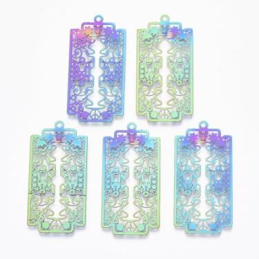 Imagem de 5 peças de pingentes de filigrana de aço inoxidável retangular grande com pingentes de caveira gravados enfeites de metal para colar faça você mesmo, brincos, joias, artesanato, chaveiro, ornamento 45