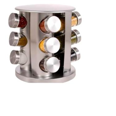 Imagem de Porta Tempero Condimento Inox 12 Potes Suporte Giratório