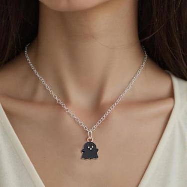 Imagem de Lindo colar de liga de desenho animado preto e branco com pingente de rosto de fantasma para casais, melhores amigos, 1 peça