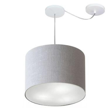 Imagem de Lustre Pendente Cilíndrico Com Desvio De Centro Vivare Md-4237 Cúpula Em Tecido 40x30cm - Bivolt Rustico-cinza 127/220v