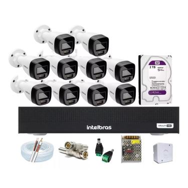 Imagem de Kit 10 Cameras  Intelbras 1120b Full Color, Dvr 16 Canais Hd 2tb