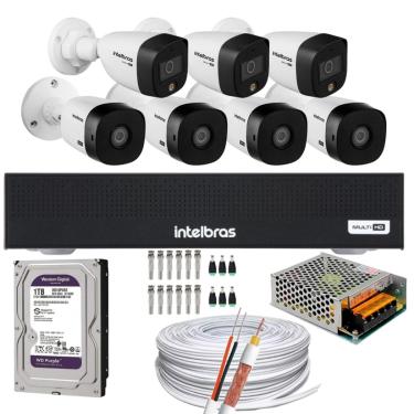 Imagem de Kit 7 Câmeras Intelbras 3 cam Full Color 4 cam 1220b Full Hd Dvr Mhdx 3008-C