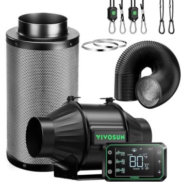 Imagem de VIVOSUN Kit Smart Air Filtration PRO T4 de 10 cm, Ventilador de duto em linha AeroZesh T4 com temperatura GrowHub E42A. Controlador Wi-Fi de umidade, filtro e dutos de carbono, sistema de resfriamento