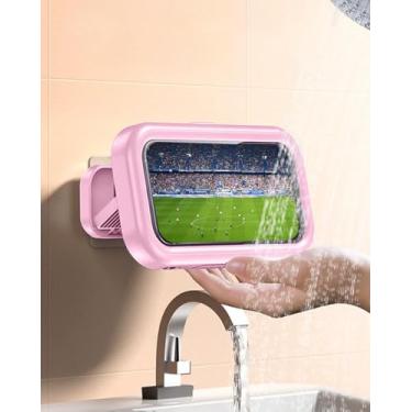 Imagem de Suporte giratório de telefone para chuveiro à prova d'água com tela sensível ao toque, acessórios de chuveiro, suporte de amigo guardião, prateleira de montagem na parede na banheira de banheiro para