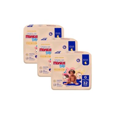 Imagem de Kit 3 Fralda Infantil Turma da Mônica Baby Premium Tamanho G 32 Unidades