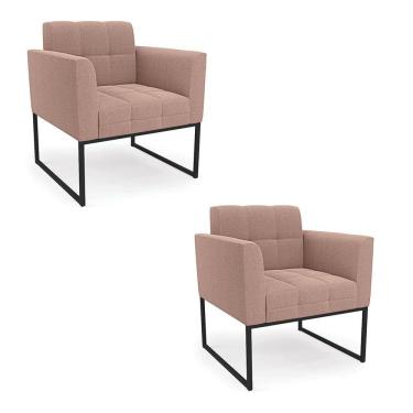 Imagem de Poltrona Decorativa Industrial Preto Kit 2 Elisa Bouclê D03 - D?rossi Cor Rose