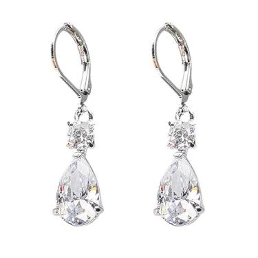 Imagem de DIAMANTIO Brincos elegantes com pingente de zircônia cúbica de lágrima – brincos de prata banhados a ouro 18K para mulheres, joias de declaração de casamento nupcial