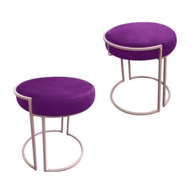 Imagem de Puff Redondo Base Industrial Rosê Kit 2 Love Suede Cor Roxo
