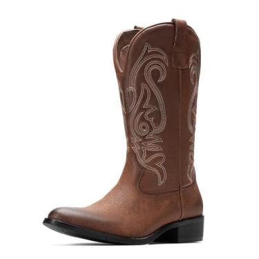 Imagem de TruVeld Botas de caubói masculinas com bico fino retrô estilo ocidental e bordado Vaqueras para Hombre, Marrom, 45