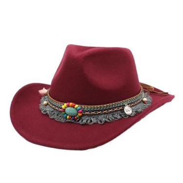 Imagem de Chapéu de cowboy ocidental masculino feminino cor sólida Jazz Montana Sombrero vinho tinto 56-58 cm