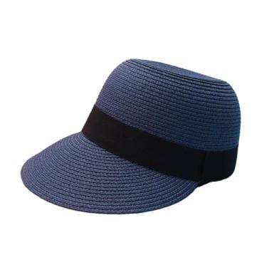 Imagem de Chapéus femininos casuais para estudantes ao ar livre, protetor solar, boné de beisebol de verão, adorável boné com ponta azul marinho 56-58 cm