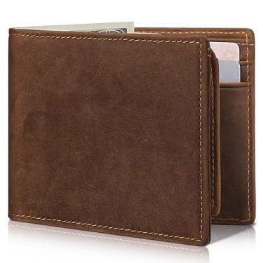 Imagem de Artpaxy Carteira masculina dobrável de couro legítimo com bloqueio RFID, Marrom café, Clássico