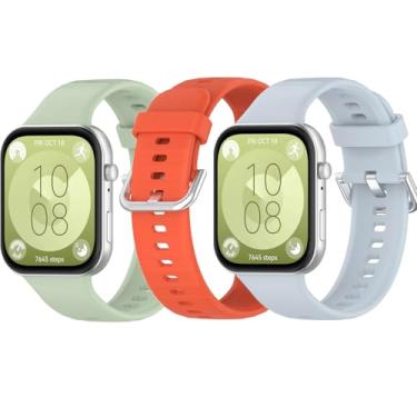 Imagem de HAOZHI Pulseira Compatível para Huawei Watch Fit 4 3 4 Pro,Bracelete Correia Cinta Alça de substituição para Huawei Watch Fit 3 4 Pro (Verde Oficial+Laranja+Azul Oficial)
