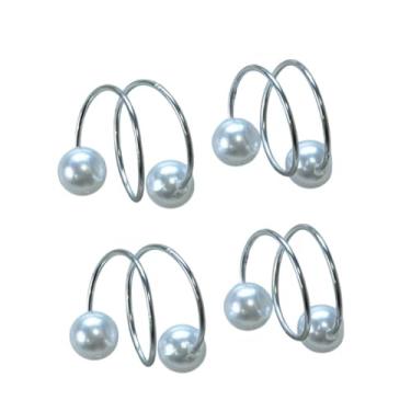 Imagem de Anel Argola Para Guardanapos Decorativos, Kit com 2, 4 ou 10 Peças, Dourado ou Prata, com Pérolas ou Pedra Cristalina, 4 x 3 cm e 4,5 x 4,5 cm (Duas Voltas (Prata), 4 Anéis)