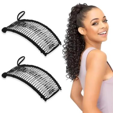 Imagem de Pacote com 2 grampos de cabelo de banana, grampos de cabelo extensíveis com 30 dentes para cabelos cacheados ondulados grossos, acessórios de cabelo preto para mulheres e meninas
