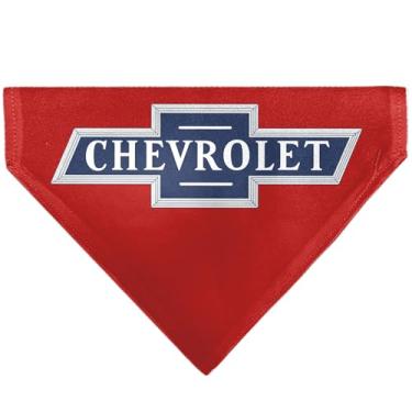 Imagem de Bandana Chevy Pet Chevrolet 1940 com texto de gravata borboleta, vermelho, branco, azul, apenas bandana