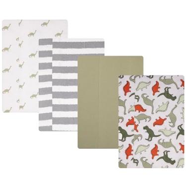 Imagem de Hudson Baby Pacote com 4 panos de flanela de algodão, dinossauro multicolorido, tamanho único