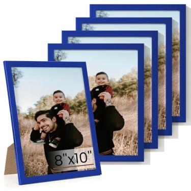 Imagem de Heimlove Conjunto de 5 porta-retratos 20,3 x 25,4 cm, molduras azuis 20,3 x 25,4 cm, suporte de parede para galeria de parede ou mesa para documento certificado
