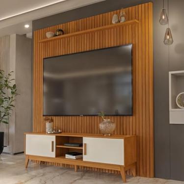 Imagem de Painel Ripado Com Rack Tv 75 Polegadas Domus 229cm - Cedro