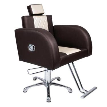 Imagem de Cadeira Reclinável Hidráulica Stilo Para Salão Bege com Marrom  - move