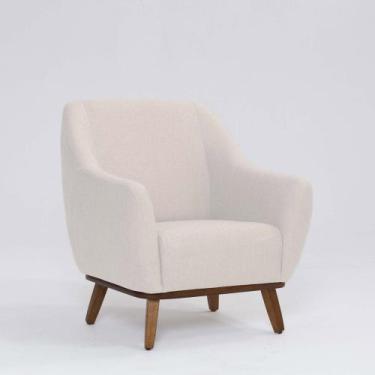 Imagem de Poltrona Decorativa Pauline D07 Base Madeira Linho Pérola - D'Rossi