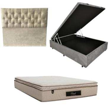Imagem de Cama Box Baú Blindada com Colchão Cloud Molas Ensacadas C/Pillowtop 32cm + Cabeceira Botonê (SUEDE CINZA, Casal)