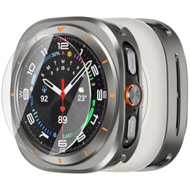 Imagem de Bisikor Capa de metal compatível com Samsung Galaxy Watch Ultra de 47 mm, amortecedor protetor resistente com capa traseira para Galaxy Watch Ultra de 47 mm (2025/2024), cinza/laranja