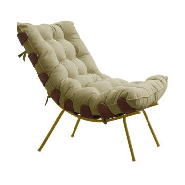 Imagem de Poltrona Sala de estar Base de Madeira Dourada Veludo Bege