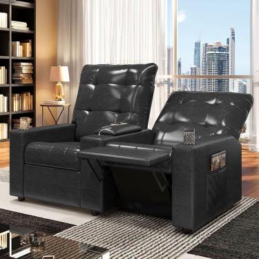 Imagem de Poltrona Do Papai Reclinável Sala De Cinema 2 Lugares Manual Baú Usb Pu Preto Brilho