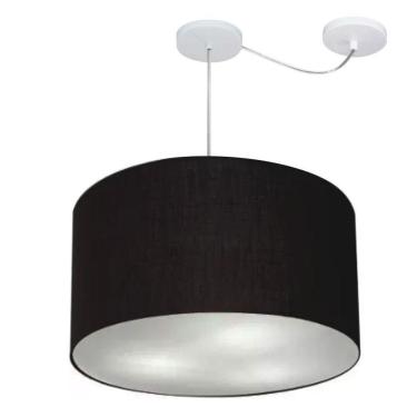 Imagem de Lustre Pendente Cilíndrico Com Desvio De Centro Vivare Md-4239 Cúpula Em Tecido 45x30cm - Bivolt Preto 127/220v