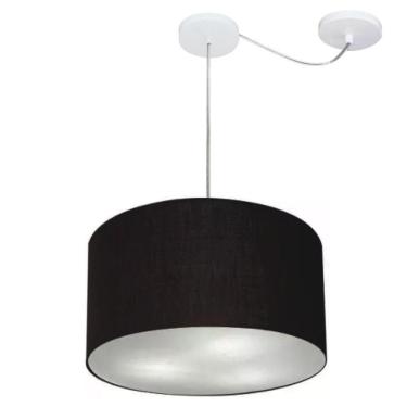 Imagem de Lustre Pendente Cilíndrico Com Desvio De Centro Vivare Md-4166 Cúpula Em Tecido 40x25cm - Bivolt Preto 127/220v