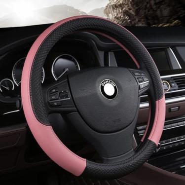 Imagem de Pahajim Capas de volante de carro antiderrapante couro PU capa de volante universal respirável estilo esportivo 37-38 cm acessórios de carro para mulheres e homens
