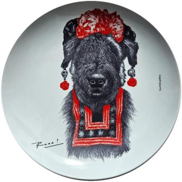 Imagem de Prato De Porcelana Cachorro Suusi Kahlo - Red&blue Ronn Kools - 24 Cm