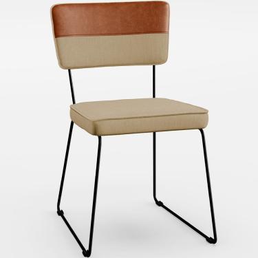 Imagem de Cadeira Estofada Sala De Jantar Faixa Camel Bege Escuro