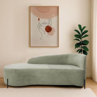 Imagem de Divã Recamier Orgânico França 140cm Lado Esq Pés Metal Preto Bouclé Verde Oliva