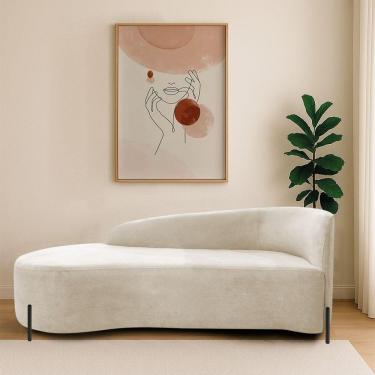 Imagem de Divã Recamier Orgânico França 140cm Lado Esq Pés Metal Preto Linho Bege