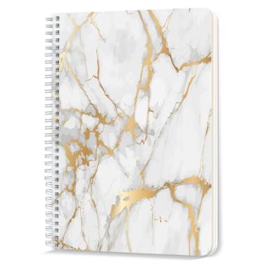 Imagem de Caderno em espiral, 100 páginas, 14,5 x 21 cm pautado para faculdade pautado, caderno espiral duplo para estudo e anotações, mármore branco