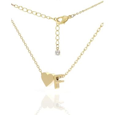 Imagem de Colar feminino com inicial banhada a ouro 18K delicado – Colar pequeno com pingente de coração em delicada corrente de cabo – Linda joia com monograma do alfabeto A-Z para mulheres, vem em uma caixa