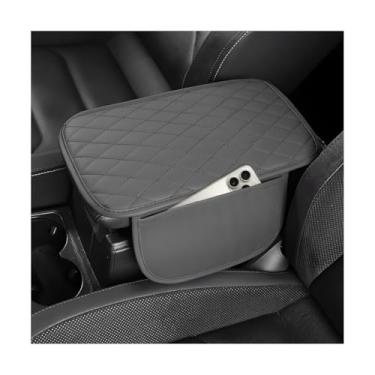 Imagem de MUQIDA Capa de console central de carro, capa de couro impermeável para assento de braço de carro com 2 sacos de armazenamento, almofada protetora universal para apoio de braço automotivo para a