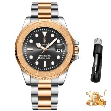 Imagem de Relógio Cronógrafo Masculino para Negócios, Relógio de Quartzo em Aço Inoxidável, Exibição Automática de Data, Preto Rosé 680