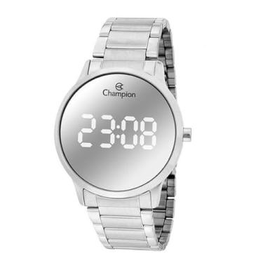 Imagem de Relógio Feminino Champion Digital Espelhado Prata + Kit Colar e Brincos CH40142S