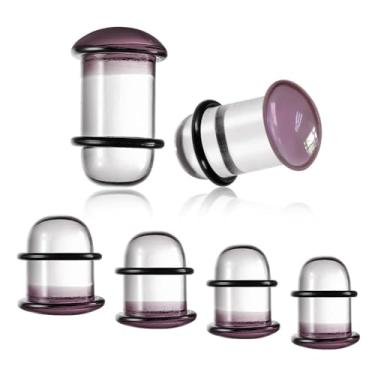 Imagem de Casvort 2 plugues de alongamento intemporais de 12 mm confortáveis e sem dor de vidro roxo, alargador único, alargador, cone de piercing corporal de 1,27 cm, kits de alongamento de lóbulo de orelha