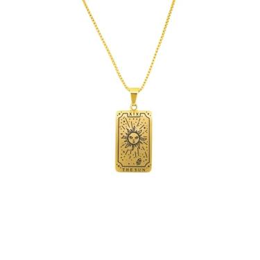 Imagem de Luva Jewelry Colar feminino com cartão de tarô - pingente espiritual banhado a ouro 18K - impermeável antimanchas - colar de astrologia - presente místico de Natal, Small, Aço inoxidável, Sem Pedra
