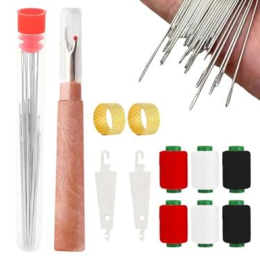 Imagem de Conjunto de ferramentas de costura de 37 peças, kit de agulhas de costura de aço Big Eye, ferramentas de reparo manual de linha de agulhas, acessórios portáteis Sewin-g com suprimentos de costura