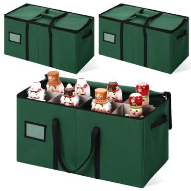 Imagem de Soaoo Caixa de armazenamento de quebra-nozes de Natal com 3 peças, lona 600D, estatueta de Natal, caixa de armazenamento colecionável, mantém 24 estatuetas de Natal com alças para bonecos de Papai