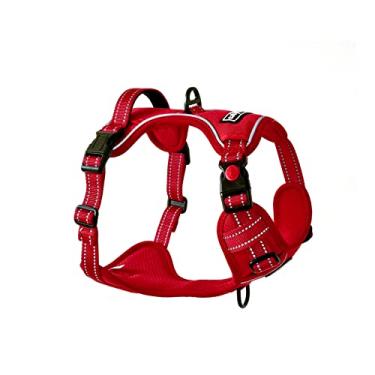 Imagem de Barkridges Peitoral para cães com fivela tripla | Fivela ajustável fácil de usar | Treinamento sem engasgamento | Sem atrito | refletivo de segurança | Confortável pequeno, médio grande (vermelho, M
