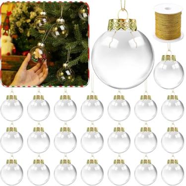 Imagem de Wettarn 50 peças de enfeites de Natal preenchíveis de plástico de 6 cm, bola de arco-íris transparente DIY com tampa e corda, enfeite de Natal para decoração de casa (transparente)